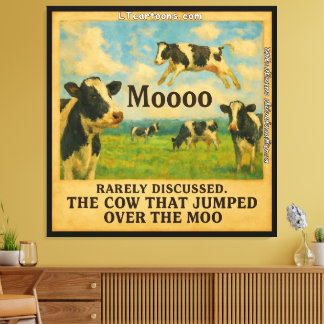 Cow Jumped Over the Moo – Whimsical  Farm Pun Cart Canvas Afdruk