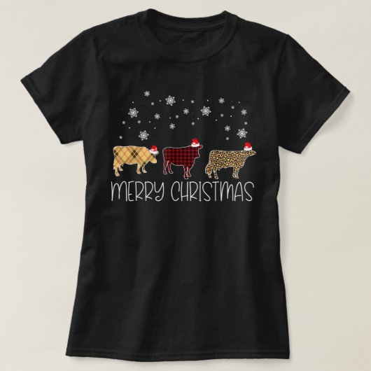 Cow Merry Christmas Cute Plaid Leopard X-Mas Pajam T-shirt (Design voorkant)