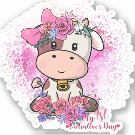 Cow, My First Valentines Day Sticker (Voorkant)