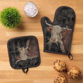 Cow Painting Ovenwant & Pannenlap Set