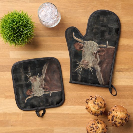 Cow Painting Ovenwant & Pannenlap Set (Top down)