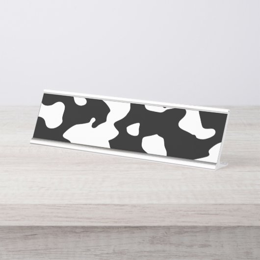 Cow Pattern Black en White Bureau Naambordje (Voorkant)