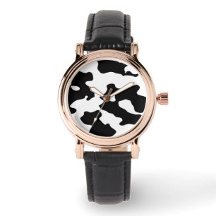 Cow Pattern Black en White Horloge