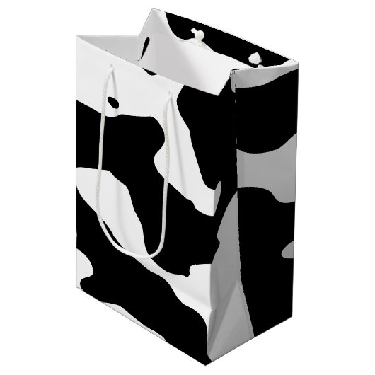 Cow Pattern Black en White Medium Cadeauzakje (Voorkant Gekanteld)