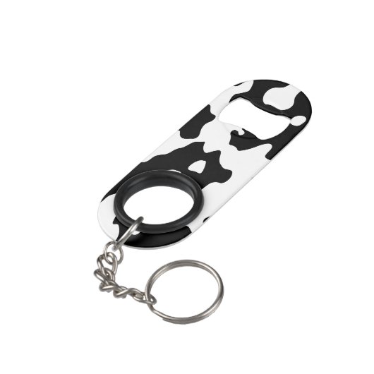 Cow Pattern Black en White Sleutelhanger Flessenopener (Achterkant Gekanteld)