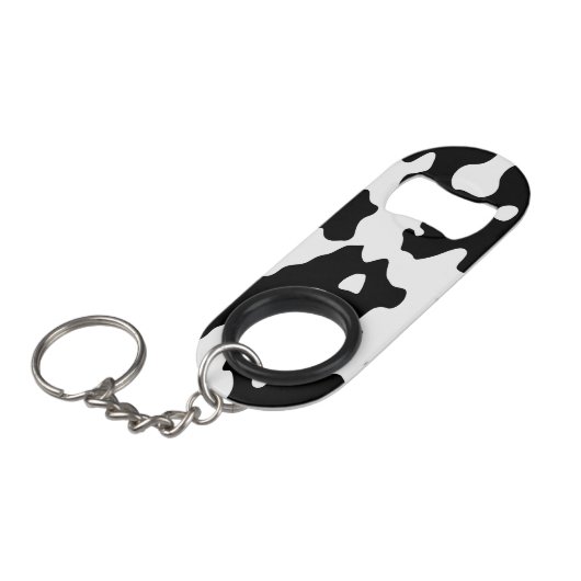 Cow Pattern Black en White Sleutelhanger Flessenopener (Voorkant Gekanteld)