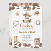 Cow Pattern Cowboy is on the Way Baby Shower  Kaart (Voorkant / Achterkant)