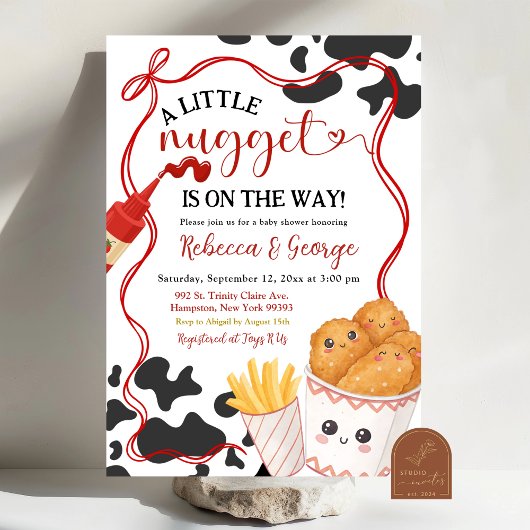 Cow Pattern Nugget Fast Food Theme Baby Shower Kaart