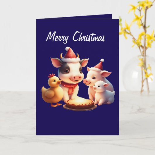 cow, pig, lamb and chicken Folded Greeting Card Kaart (Gele Bloem)