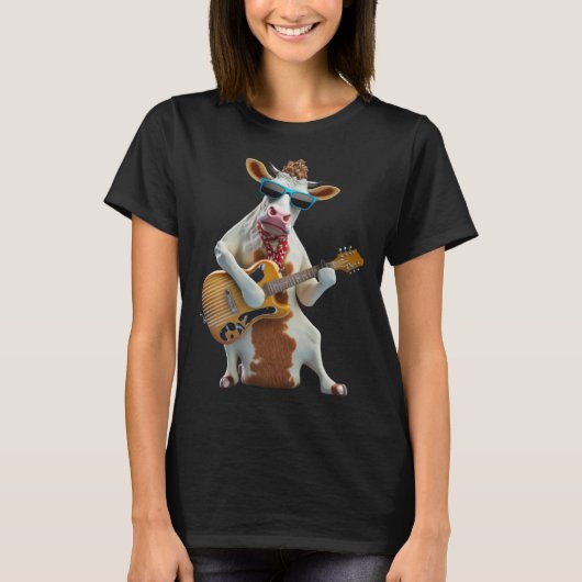 Cow Playing Electric Guitar  Animal Cow  Guitar  1 T-shirt (Voorkant)