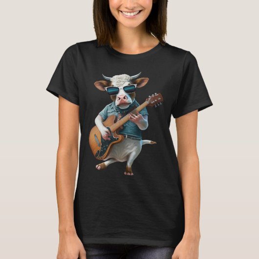 Cow Playing Electric Guitar  Animal Cow  Guitar T-shirt (Voorkant)