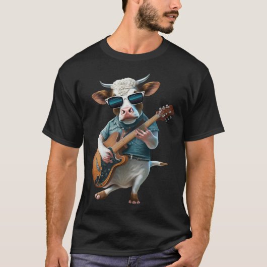 Cow Playing Electric Guitar  Animal Cow  Guitar T-shirt (Voorkant)