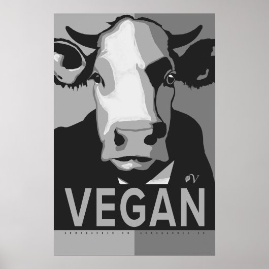 Cow Pop Art Poster in Black and White - Vegan  (Voorkant)