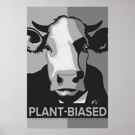 Cow Pop Art Poster in Black & White - Plant-Biased (Voorkant)