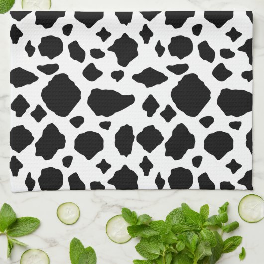 Cow Print Animal Pattern Black White Theedoek (Gevouwen)