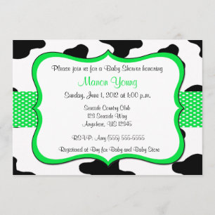 Cow Print Green Baby shower of Birthday Invitation Kaart