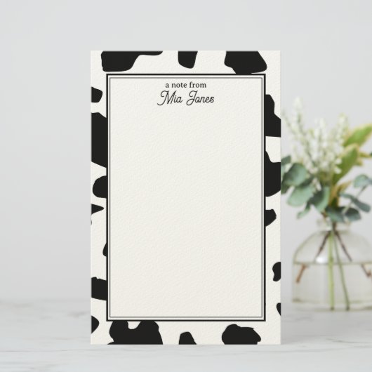 Cow Print Pattern Black and White Personalized Briefpapier (Staand voorkant)