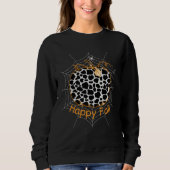 Cow Print Pattern Pumpkin Spider Halloween Happy F Trui (Voorkant)