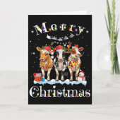 Cow Reindeer Hat Santa Christmas Lights Funny Cow  Kaart (Voorkant)