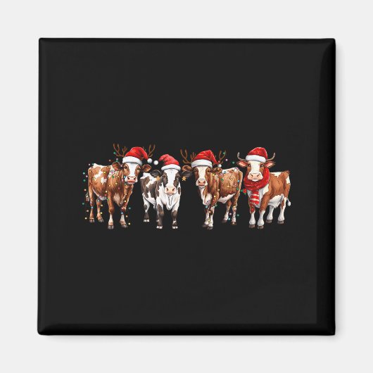 Cow Reindeer Santa Hat Christmas Light Funny Cows  Magneet (Voorkant)