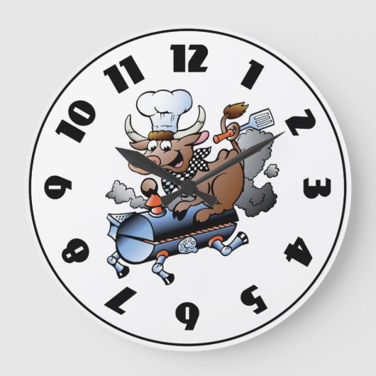Cow Riding A BBQ Clock Grote Klok (Voorkant)