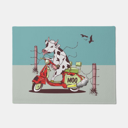 Cow riding a retro moped deurmat (Voorkant)