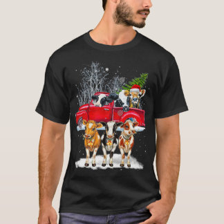 Cow Riding Red Truck Merry Christmas Farm Loves Co T-shirt