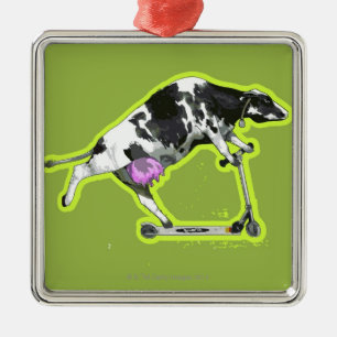 Cow Riding scooter Metalen Ornament