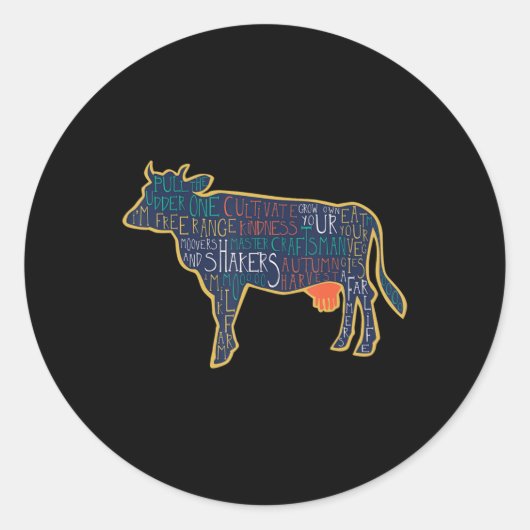 Cow Silhouette Tygraphy Phrases Heifer Fun Chris T Ronde Sticker (Voorkant)