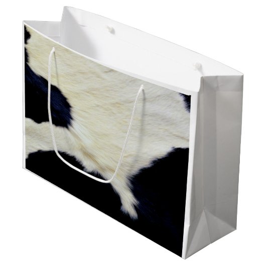 Cow Skin Fur Texture Black and White Aanpassen Groot Cadeauzakje (Voorkant Gekanteld)