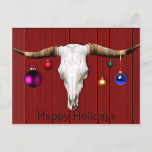 Cow Skull Christmas Ornaments Red Barn Happy Hol Feestdagenkaart