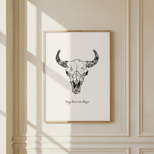 Cow Skull Long Live Cowboys Western Wild West Wall Poster