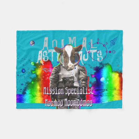 Cow Space Mission Specialist Animal Astronaut Fleece Deken (Voorkant (Horizontaal))
