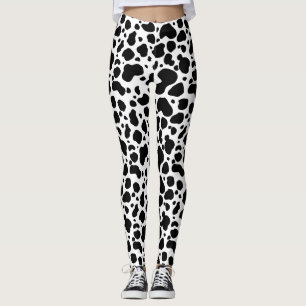 Cow Spots Pattern Black and White Animal Print Leggings