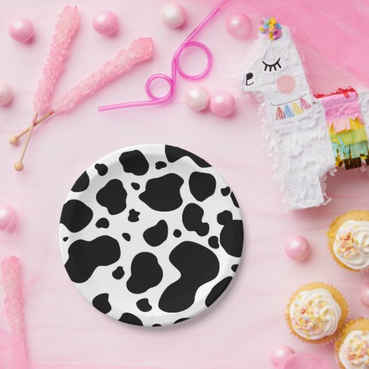 Cow Spots Pattern Black and White Animal Print Papieren Bordje (Feest)