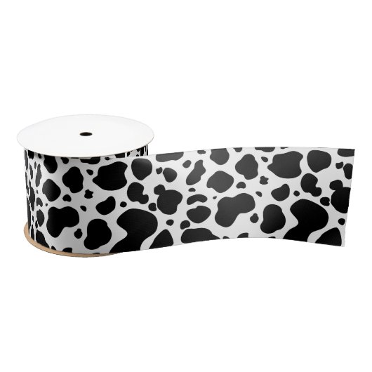 Cow Spots Pattern Black and White Animal Print Satijnen Lint (Spoel)