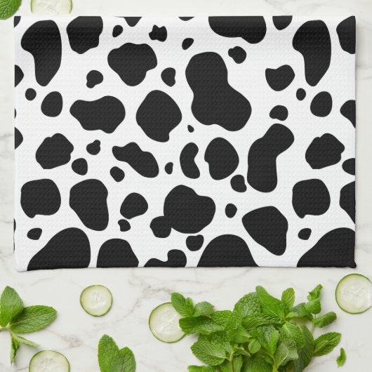 Cow Spots Pattern Black and White Animal Print Theedoek (Gevouwen)
