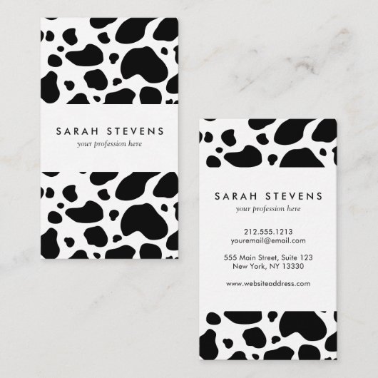 Cow Spots Pattern Black and White Animal Print Visitekaartje (Voorkant / Achterkant)