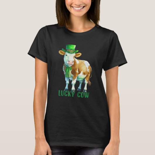 Cow St Patrick Leprechaun Shamrock Irish Dairy Luc T-shirt (Voorkant)