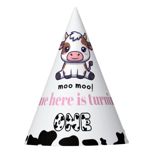 Cow Theme First Birthday Feesthoedjes (Voorkant)