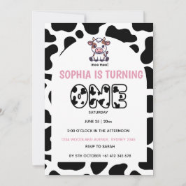 Cow Theme First Birthday Invitation – Turning One  Kaart