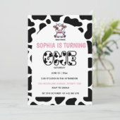 Cow Theme First Birthday Invitation – Turning One Kaart (Staand voorkant)