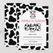 Cow Theme First Birthday Invitation – Turning One Kaart (Voorkant / Achterkant)
