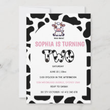 Cow Theme Second Birthday Invitation –Turning TOW 