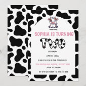 Cow Theme Second Birthday Invitation –Turning TOW Kaart (Voorkant / Achterkant)