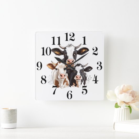 Cow Wall Clock Vierkante Klok (Huis)