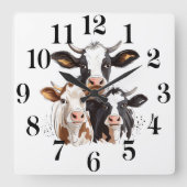 Cow Wall Clock Vierkante Klok (Voorkant)