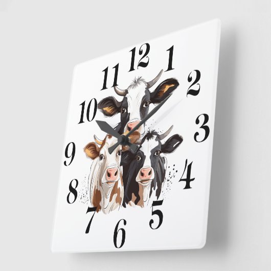 Cow Wall Clock Vierkante Klok (Hoek)