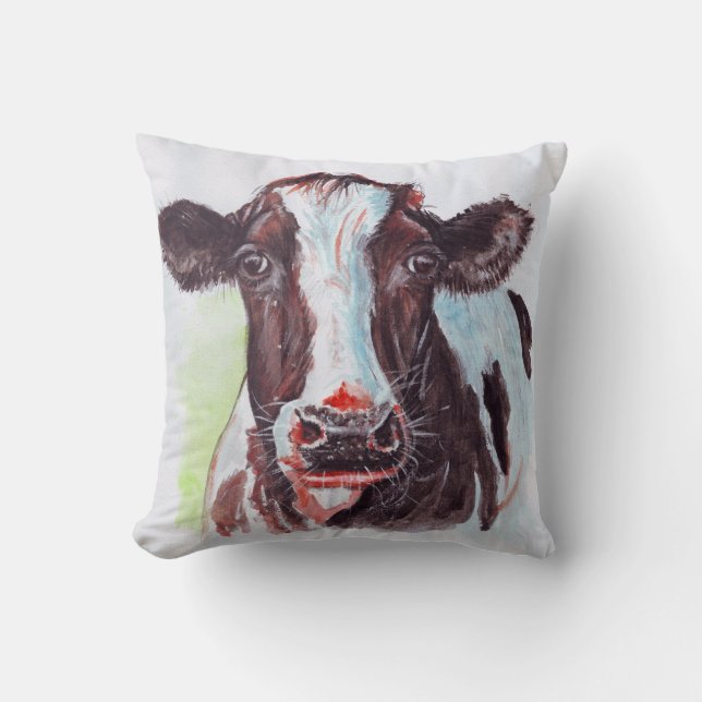 Cow Waterverf Cushion Kussen (Voorkant)