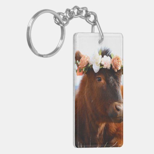 Cow with Flower Crown Keychain (2 sided) (Voorkant Links)